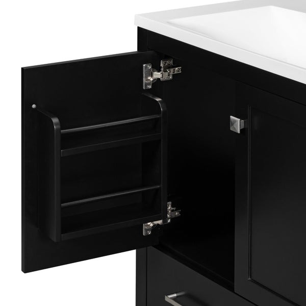 English Elm Modern 48 Inch Freestanding Bathroom Vanity Dual Ceramic Sinks Soft Close Gold Handles Black N729P000001B