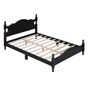English Elm Full Full Size Wood Platform Bed Frame with Retro Headboard, Sturdy Wooden Slat Support, Easy Assembly, No Box Spring Needed Black 57.76 L x 22.76 W x 5.51 H WF310129AAB