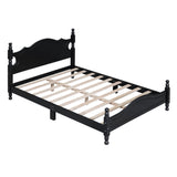 English Elm Full Size Wood Platform Bed Frame,Retro Style Platform Bed With Wooden Slat Support,Black