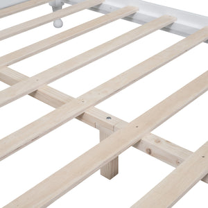 English Elm Full Full Size Wood Platform Bed Frame with Retro Headboard, Sturdy Wooden Slat Support, Easy Assembly, No Box Spring Needed White 57.76 L x 22.76 W x 5.51 H WF310129AAK