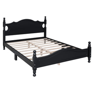 English Elm Full Full Size Wood Platform Bed Frame with Retro Headboard, Sturdy Wooden Slat Support, Easy Assembly, No Box Spring Needed Black 57.76 L x 22.76 W x 5.51 H WF310129AAB