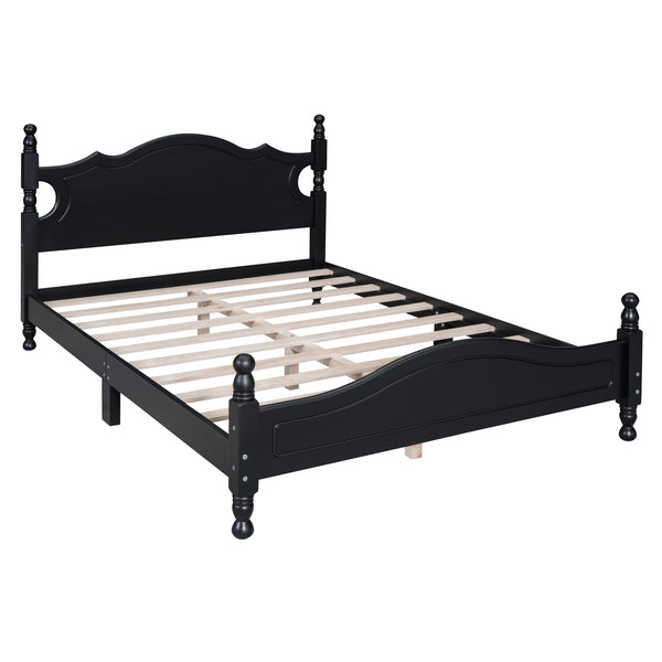 English Elm Full Full Size Wood Platform Bed Frame with Retro Headboard, Sturdy Wooden Slat Support, Easy Assembly, No Box Spring Needed Black 57.76 L x 22.76 W x 5.51 H WF310129AAB