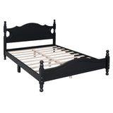 English Elm Full Size Wood Platform Bed Frame,Retro Style Platform Bed With Wooden Slat Support,Black