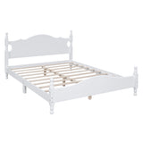 English Elm Queen Size Wood Platform Bed Frame,Retro Style Platform Bed With Wooden Slat Support,White