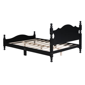 English Elm Full Full Size Wood Platform Bed Frame with Retro Headboard, Sturdy Wooden Slat Support, Easy Assembly, No Box Spring Needed Black 57.76 L x 22.76 W x 5.51 H WF310129AAB