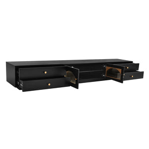 English Elm On-trend Fluted Glass Media Console Low Profile Matte Finish Living Room Tv Stand Black WF311903AAB