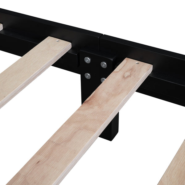 English Elm Full Full Size Wood Platform Bed Frame with Retro Headboard, Sturdy Wooden Slat Support, Easy Assembly, No Box Spring Needed Black 57.76 L x 22.76 W x 5.51 H WF310129AAB