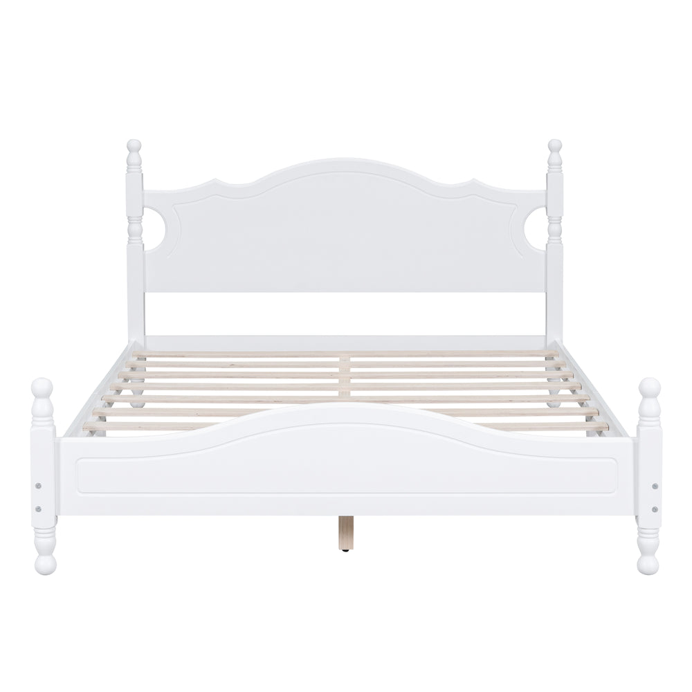 English Elm Queen Wood Platform Bed Frame with Retro Headboard, Solid Slat Support, Easy Assembly, 500LB Capacity White 63.74 L x 22.76 W x 5.75 H WF310132AAK