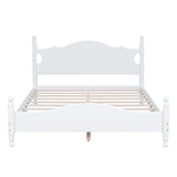 English Elm Queen Size Wood Platform Bed Frame,Retro Style Platform Bed With Wooden Slat Support,White