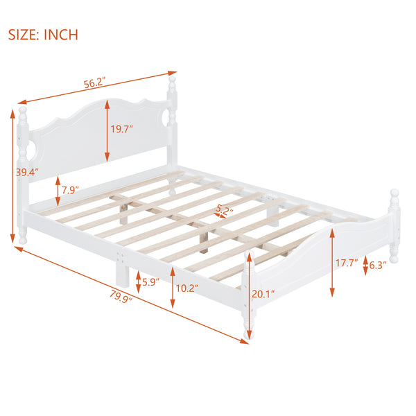 English Elm Full Full Size Wood Platform Bed Frame with Retro Headboard, Sturdy Wooden Slat Support, Easy Assembly, No Box Spring Needed White 57.76 L x 22.76 W x 5.51 H WF310129AAK