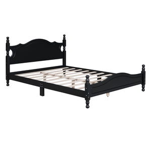 English Elm Queen Wood Platform Bed Frame with Retro Headboard, Solid Slat Support, Easy Assembly, 500LB Capacity Black 63.74 L x 22.76 W x 5.75 H WF310132AAB