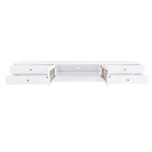 English Elm On-trend Fluted Glass Media Console Low Profile Matte Finish Living Room Tv Stand White WF311903AAK