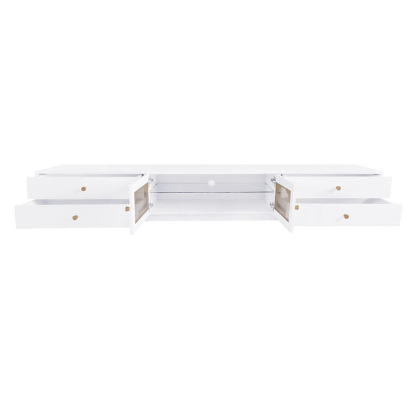 English Elm On-trend Fluted Glass Media Console Low Profile Matte Finish Living Room Tv Stand White WF311903AAK