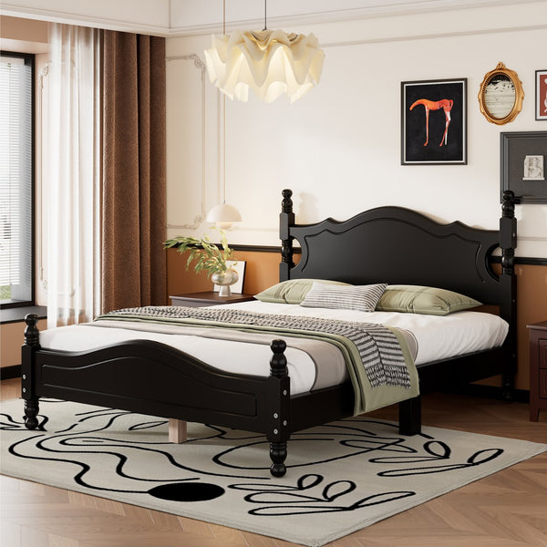 English Elm Full Full Size Wood Platform Bed Frame with Retro Headboard, Sturdy Wooden Slat Support, Easy Assembly, No Box Spring Needed Black 57.76 L x 22.76 W x 5.51 H WF310129AAB