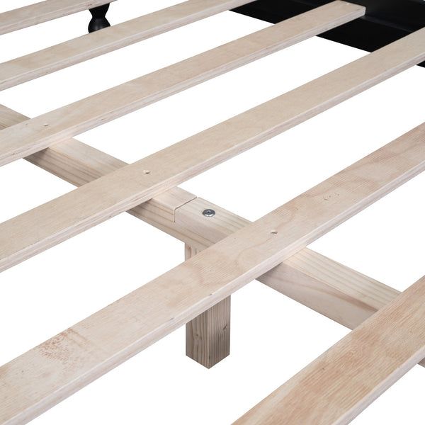 English Elm Full Full Size Wood Platform Bed Frame with Retro Headboard, Sturdy Wooden Slat Support, Easy Assembly, No Box Spring Needed Black 57.76 L x 22.76 W x 5.51 H WF310129AAB