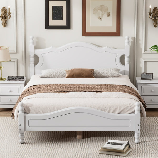 English Elm Full Full Size Wood Platform Bed Frame with Retro Headboard, Sturdy Wooden Slat Support, Easy Assembly, No Box Spring Needed White 57.76 L x 22.76 W x 5.51 H WF310129AAK