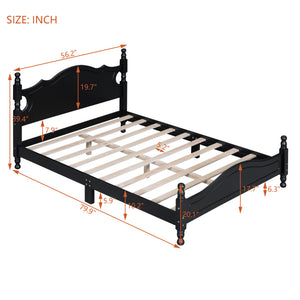 English Elm Full Full Size Wood Platform Bed Frame with Retro Headboard, Sturdy Wooden Slat Support, Easy Assembly, No Box Spring Needed Black 57.76 L x 22.76 W x 5.51 H WF310129AAB