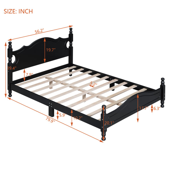 English Elm Full Full Size Wood Platform Bed Frame with Retro Headboard, Sturdy Wooden Slat Support, Easy Assembly, No Box Spring Needed Black 57.76 L x 22.76 W x 5.51 H WF310129AAB