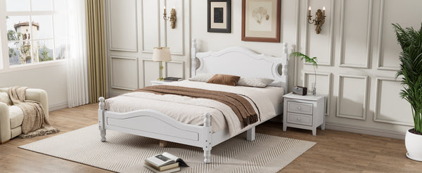 English Elm Full Full Size Wood Platform Bed Frame with Retro Headboard, Sturdy Wooden Slat Support, Easy Assembly, No Box Spring Needed White 57.76 L x 22.76 W x 5.51 H WF310129AAK