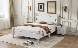 English Elm Full Full Size Wood Platform Bed Frame with Retro Headboard, Sturdy Wooden Slat Support, Easy Assembly, No Box Spring Needed White 57.76 L x 22.76 W x 5.51 H WF310129AAK