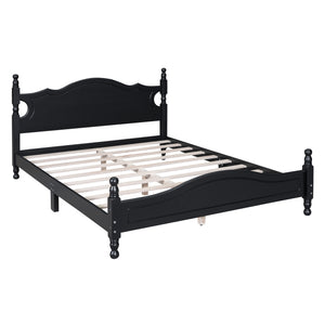 English Elm Queen Wood Platform Bed Frame with Retro Headboard, Solid Slat Support, Easy Assembly, 500LB Capacity Black 63.74 L x 22.76 W x 5.75 H WF310132AAB