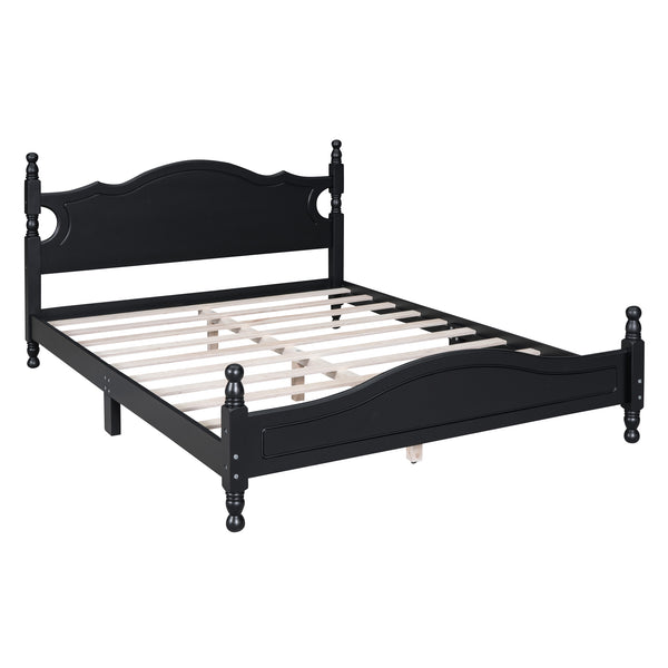 English Elm Queen Wood Platform Bed Frame with Retro Headboard, Solid Slat Support, Easy Assembly, 500LB Capacity Black 63.74 L x 22.76 W x 5.75 H WF310132AAB