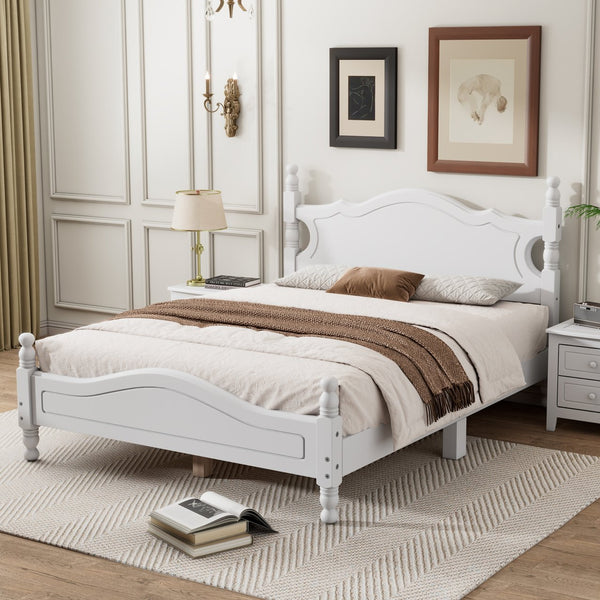 English Elm Full Full Size Wood Platform Bed Frame with Retro Headboard, Sturdy Wooden Slat Support, Easy Assembly, No Box Spring Needed White 57.76 L x 22.76 W x 5.51 H WF310129AAK