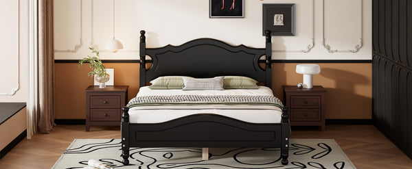 English Elm Full Full Size Wood Platform Bed Frame with Retro Headboard, Sturdy Wooden Slat Support, Easy Assembly, No Box Spring Needed Black 57.76 L x 22.76 W x 5.51 H WF310129AAB