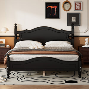 English Elm Queen Wood Platform Bed Frame with Retro Headboard, Solid Slat Support, Easy Assembly, 500LB Capacity Black 63.74 L x 22.76 W x 5.75 H WF310132AAB