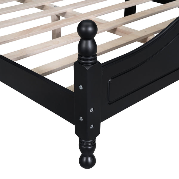 English Elm Queen Wood Platform Bed Frame with Retro Headboard, Solid Slat Support, Easy Assembly, 500LB Capacity Black 63.74 L x 22.76 W x 5.75 H WF310132AAB