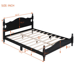 English Elm Queen Wood Platform Bed Frame with Retro Headboard, Solid Slat Support, Easy Assembly, 500LB Capacity Black 63.74 L x 22.76 W x 5.75 H WF310132AAB