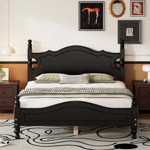 English Elm Full Full Size Wood Platform Bed Frame with Retro Headboard, Sturdy Wooden Slat Support, Easy Assembly, No Box Spring Needed Black 57.76 L x 22.76 W x 5.51 H WF310129AAB