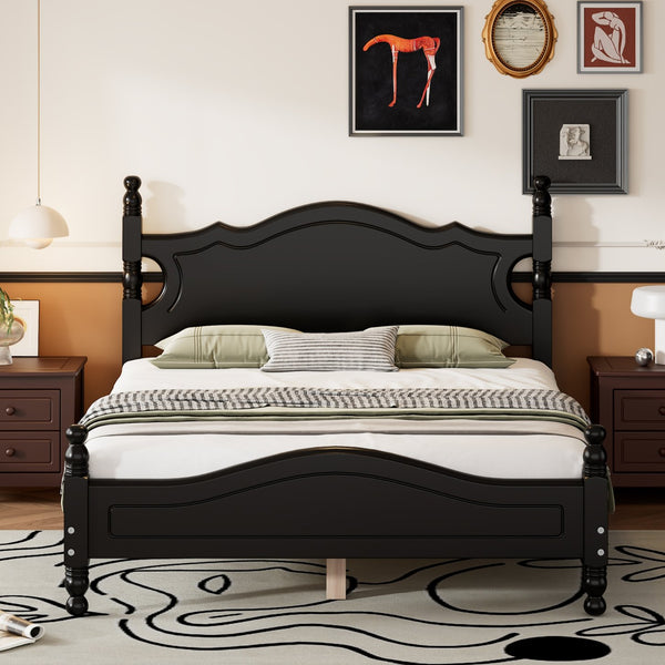 English Elm Full Full Size Wood Platform Bed Frame with Retro Headboard, Sturdy Wooden Slat Support, Easy Assembly, No Box Spring Needed Black 57.76 L x 22.76 W x 5.51 H WF310129AAB