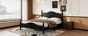 English Elm Queen Wood Platform Bed Frame with Retro Headboard, Solid Slat Support, Easy Assembly, 500LB Capacity Black 63.74 L x 22.76 W x 5.75 H WF310132AAB