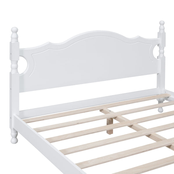 English Elm Queen Wood Platform Bed Frame with Retro Headboard, Solid Slat Support, Easy Assembly, 500LB Capacity White 63.74 L x 22.76 W x 5.75 H WF310132AAK