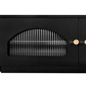 English Elm On-trend Fluted Glass Media Console Low Profile Matte Finish Living Room Tv Stand Black WF311903AAB