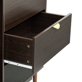 English Elm Featured Two-Door Storage Cabinet With Three Drawers and Metal Handles , Suitable For Corridors, Entrances, Living Rooms, and Study