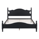 English Elm Queen Size Wood Platform Bed Frame,Retro Style Platform Bed With Wooden Slat Support,Black