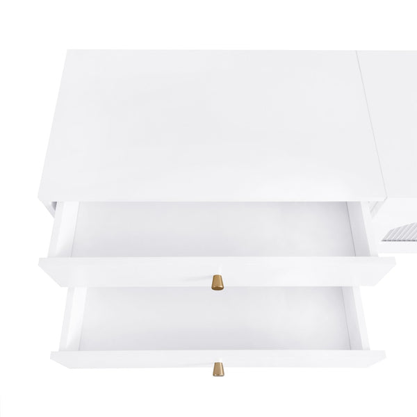 English Elm On-trend Fluted Glass Media Console Low Profile Matte Finish Living Room Tv Stand White WF311903AAK