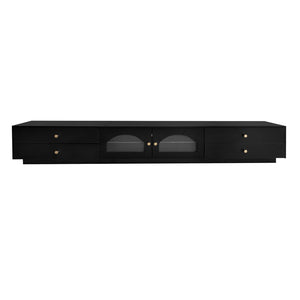 English Elm On-trend Fluted Glass Media Console Low Profile Matte Finish Living Room Tv Stand Black WF311903AAB