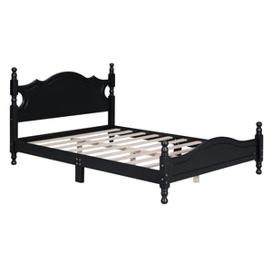 English Elm Full Full Size Wood Platform Bed Frame with Retro Headboard, Sturdy Wooden Slat Support, Easy Assembly, No Box Spring Needed Black 57.76 L x 22.76 W x 5.51 H WF310129AAB