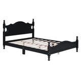 English Elm Full Size Wood Platform Bed Frame,Retro Style Platform Bed With Wooden Slat Support,Black