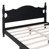 English Elm Queen Size Wood Platform Bed Frame,Retro Style Platform Bed With Wooden Slat Support,Black