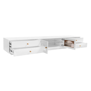 English Elm On-trend Fluted Glass Media Console Low Profile Matte Finish Living Room Tv Stand White WF311903AAK