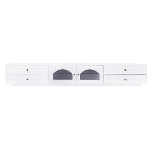 English Elm On-trend Fluted Glass Media Console Low Profile Matte Finish Living Room Tv Stand White WF311903AAK