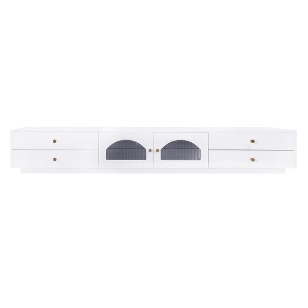 English Elm On-trend Fluted Glass Media Console Low Profile Matte Finish Living Room Tv Stand White WF311903AAK