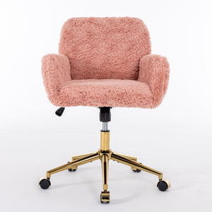 English Elm A&A Plush Rabbit Hair Office Chair with Golden Metal Base, Oversized Seat, Reclining Swivel Comfort Pink W1143125532
