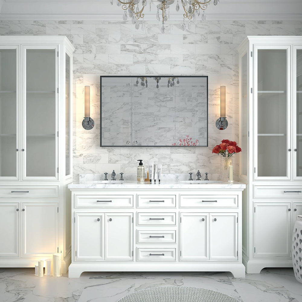 English Elm Glossy 48x30 Inch Beveled Edge Bathroom Mirror with Ruler, HD Float Glass, Rustproof Aluminum Frame W2091126964