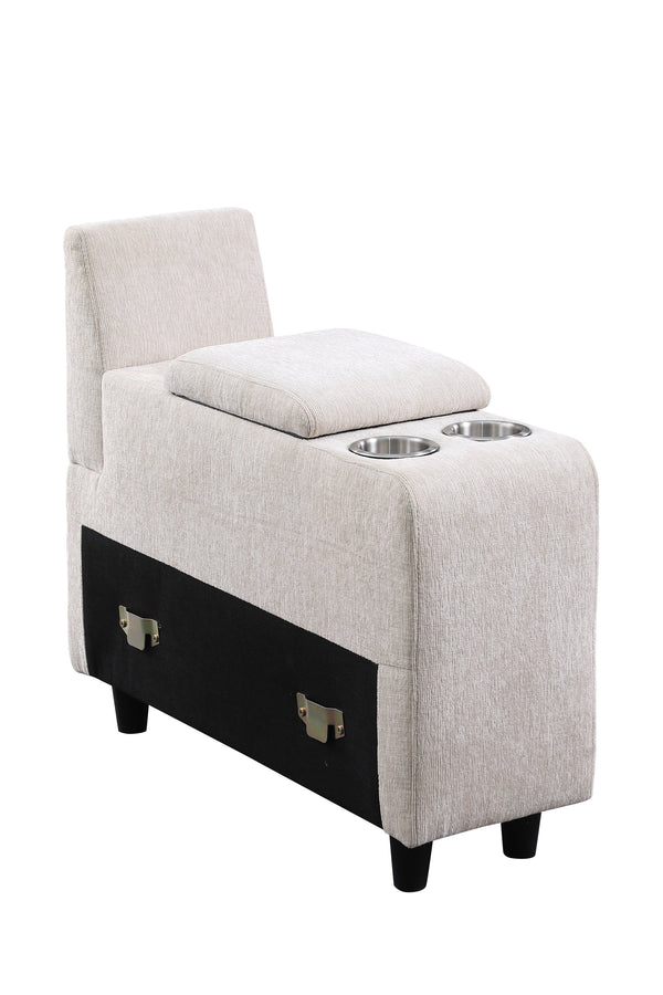 English Elm Rene Beige Chenille Sectional Sofa with Ottoman, USB Cupholder Console, Removable Cushions, Versatile Rearrangeable Arms B102S00030