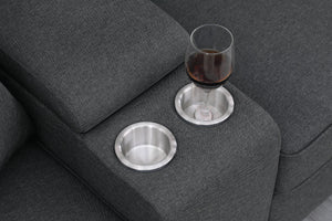 English Elm Tina Linen Upholstered 8-Piece Sectional with Ottoman, USB Cupholder Console, Removable Cushions Dark Gray B102S00022